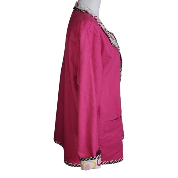 KOOS Of Course Pink Linen Blend Geometric Print Reversible Blazer Jacket Sz L - Picture 4 of 16